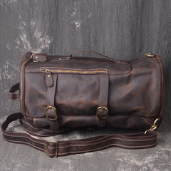 Cool Leather Mens Weekender Bag Vintage Coffee Leather Backpack for men