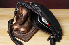 Genuine Black Leather Mens Cool SLing Pack Chest Bag Black Sling Bag Crossbody Bag Pack for men