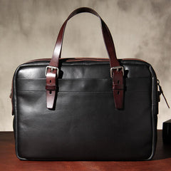 Vintage Leather Mens Black Briefcase Work Bag Laptop Bag Business Bag for Men