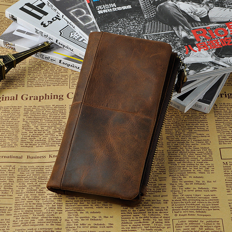 Handmade vintage rustic bifold leather men long wallet purse clutch ba