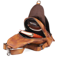 Cool Leather Mens Chest Bag Sling Bag Vintage Leather Sling Bags for Men - EverHandmade
