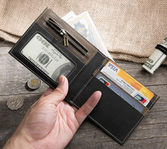 Handmade Leather Mens Cool Slim Leather Wallet Men Small billfold Wallets Bifold for Men