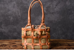 Leather Canvas Women Bucket Bag Shopper Bag Shoulder Bag For Women