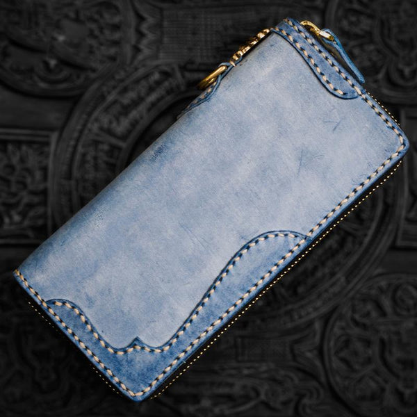 Handmade Leather Mens Biker Chain Wallet Cool Leather Wallet Long Clutch Wallets for Men