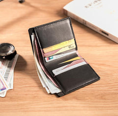 Handmade Leather Mens Cool Slim Leather Wallet Men Small Wallets Bifold for Men