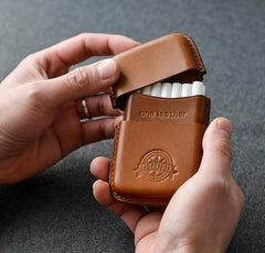 Cool Brown Leather Mens 14pcs Cigarette Holder Case Cool Custom Cigarette Case for Men