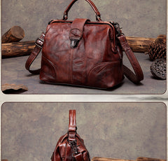 Vintage Womens Coffee Leather Doctor Handbag Purses Coffee Doctor Shoulder Bag for Women