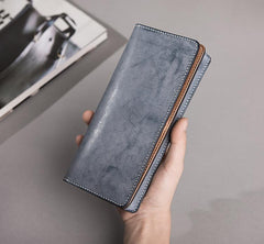 Handmade Leather Mens Clutch Wallet Cool Leather Wallet Long Phone Wallets for Men