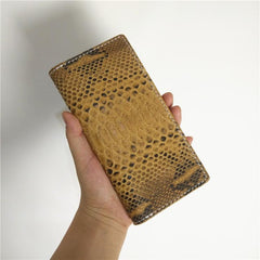 [On Sale] Handmade Vintage Mens Snake Skin Long Wallets Bifold Long Wallet for Men