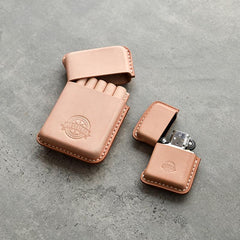 Handmade Leather Cigarette Case Mens Leather Case of Cigarettes Beige Leather Cigarette Holder Case