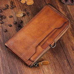 Cool mens long leather wallets vintage brown leaather long wallet for men - EverHandmade