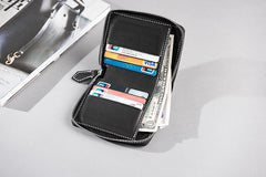 Cool Leather Mens Slim Leather Small Wallets Zipper billfold Wallets Bifold for Men