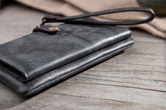 Handmade Leather Mens Biker Wallet Cool Leather Wallet Long Wrist Wallets for Men