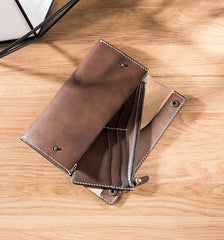 Handmade Leather Mens Clutch Wallet Cool Leather Wallet Long Phone Wallets for Men
