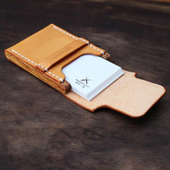 Handmade Wooden Brown Leather Mens Wallet Small Card Holder Coin Wallet for Men