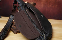 Genuine Black Leather Mens Cool SLing Pack Chest Bag Black Sling Bag Crossbody Bag Pack for men