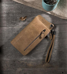 Handmade Leather Mens Cool Long Chain Wallet Phone Biker Trucker Wristlet Wallet