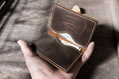 Handmade Leather Mens Cool billfold Wallet Card Holder Small Card Slim Wallets for Men