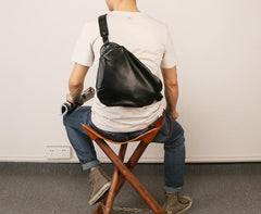 Black Leather Mens Chest Bag Sling Bag Sling Shoulder Bag Sling Backpack for men