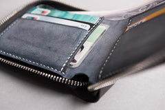 Handmade leather Mens Small biker wallet zipper billfold Chain Wallets for Men