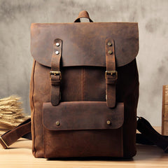 Vintage Leather Brown Mens Cool Leather Backpack Travel Bag for men