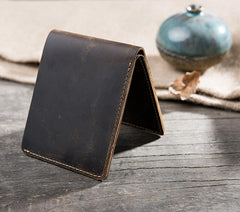 Handmade Leather Mens Cool Slim Leather Wallet Men Small billfold Wallets Bifold for Men