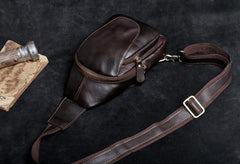 Genuine Leather Mens Cool Chest Bag Sling Bag Crossbody Bag Travel Bag Hiking Bag for men