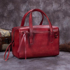 Vintage Brown Purple Leather Ladies Doctors Handbag Green Doctor Style Shoulder Bag Purse for Women