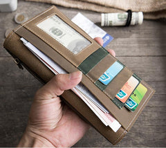 Handmade Leather Mens Clutch Wallet Cool Leather Wallet Long Phone Wallets for Men