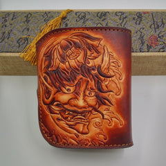 Handmade Leather Tooled Skull Prajna Mens Chain Biker Wallet Cool Leather Wallet Small Wallets for Men