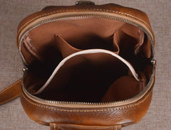 Black Leather Mens Sling Bag Chest Bag Sling Shoulder Bag Brown Sling Backpack for men