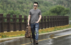 Oil Wax Canvas Mens Cool Backpack Large Travel Backpack Hiking Backpack for men