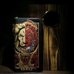 tooled leather wallet mens​ Handmade Tooled Leather Biker Wallet hand tooled leather wallets​ Constellation Mens Cool Chain Wallet Trucker Wallet with Chain