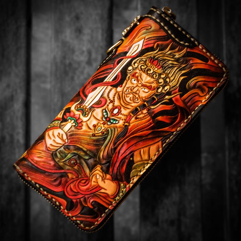 Handmade Leather Acalanatha Mens Chain Biker Wallets Cool Leather Long Wallet With Chain Wallets for Men