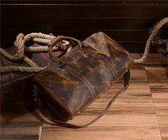 Leather Mens Weekender Bag Vintage Coffee Travel Bag for men