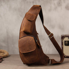 Leather Vintage Brown Mens Sling Bag Shoulder Sling Bag Chest Bag for men