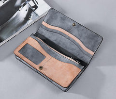 Handmade Leather Mens Clutch Wallet Cool Leather Wallet Long Phone Wallets for Men
