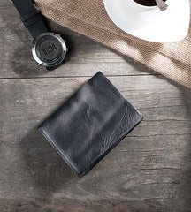 Cool Handmade Leather Mens Slim Small Wallet billfold Wallets Bifold for Men