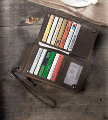 Handmade Leather Mens Cool Long Chain Wallet Phone Biker Trucker Wristlet Wallet