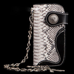 Handmade Leather Black Mens Chain Biker Wallets Cool Leather Wallet Long Clutch Wallets for Men