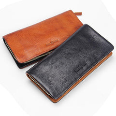 Handmade Leather Mens Cool Long Leather Wallet Bifold Clutch Wallet for Men