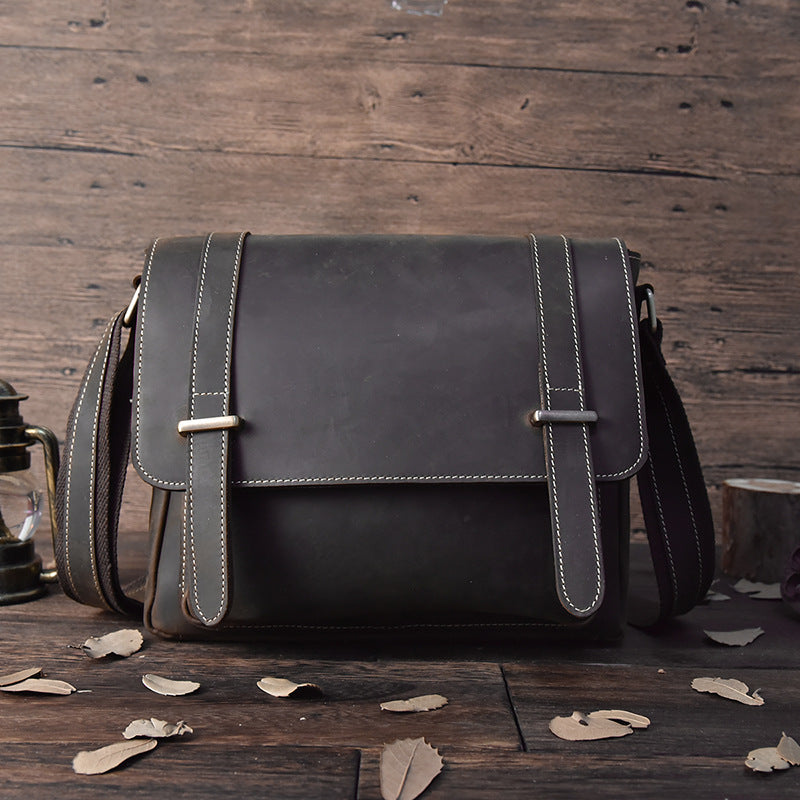 Vintage Leather Messenger Bag Shoulder Bag CrossBody Bag For Men