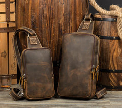 Cool Black Leather Mens Cool Sling Bag Black Crossbody Pack Chest Bag for men