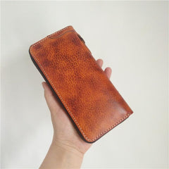 [On Sale] Handmade Mens Long Biker Wallet with Chains Cool Zipper Leather Biker Chain Wallets