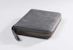 Cool Leather Mens Slim Leather Small Wallet Zipper billfold Wallets Bifold for Men