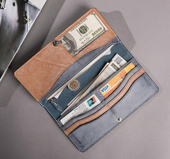 Handmade Leather Mens Clutch Wallet Cool Leather Wallet Long Phone Wallets for Men