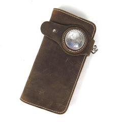 Handmade Mens Long Biker Wallet with Chain Cool Leather Biker Chain Wallet