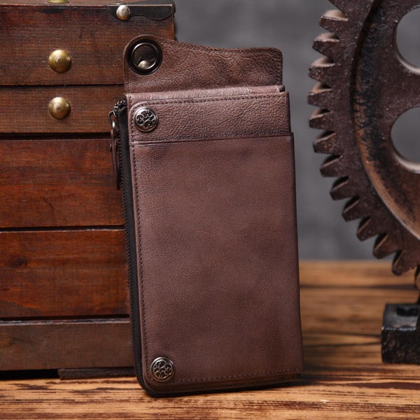 Dark Brown Leather Biker Wallet Leather Chain - Back View