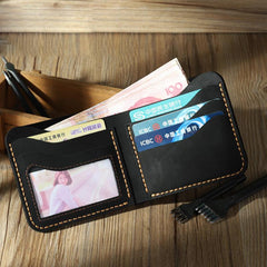 Handmade Slim Coffee Leather Mens Billfold Wallet Personalize Bifold Small Wallets for Men