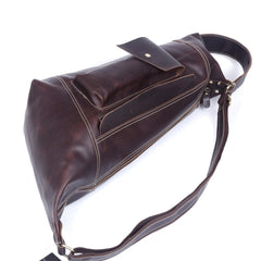 Genuine Leather Mens Coffee Cool Sling Pack Chest Bag Sling Bag Crossbody Pack for men
